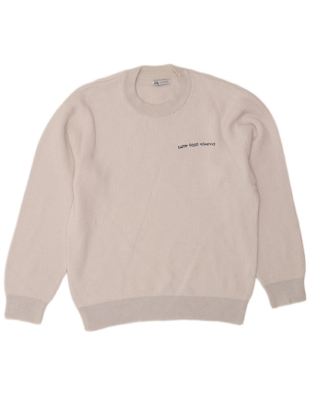 Zara Herre sweater med rund hals, mellem hvid bomuld