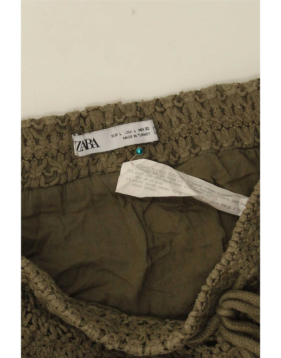 Zara hæklede shorts til kvinder Large W32 Khaki Bomuld