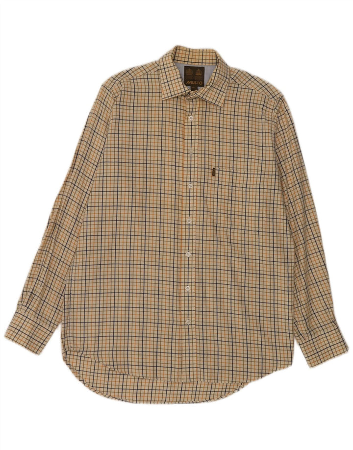 Musto Herre Regular Fit Skjorte Størrelse 15 1/2 Medium Gul Plaid Bomuld