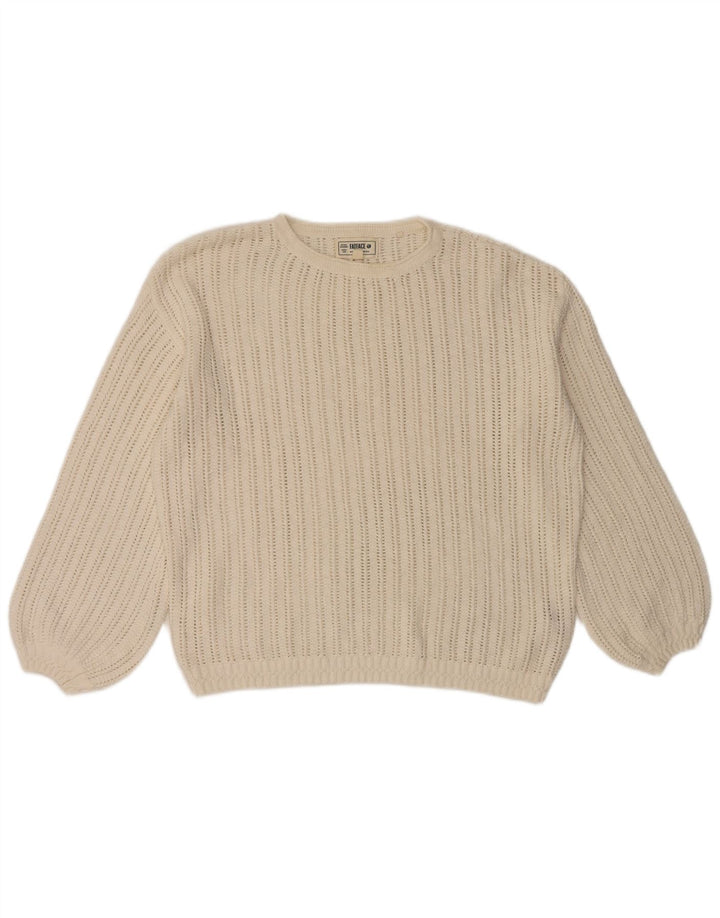 Fat Face Dame Oversized Crew Neck Jumper Sweater UK 12 Medium White
