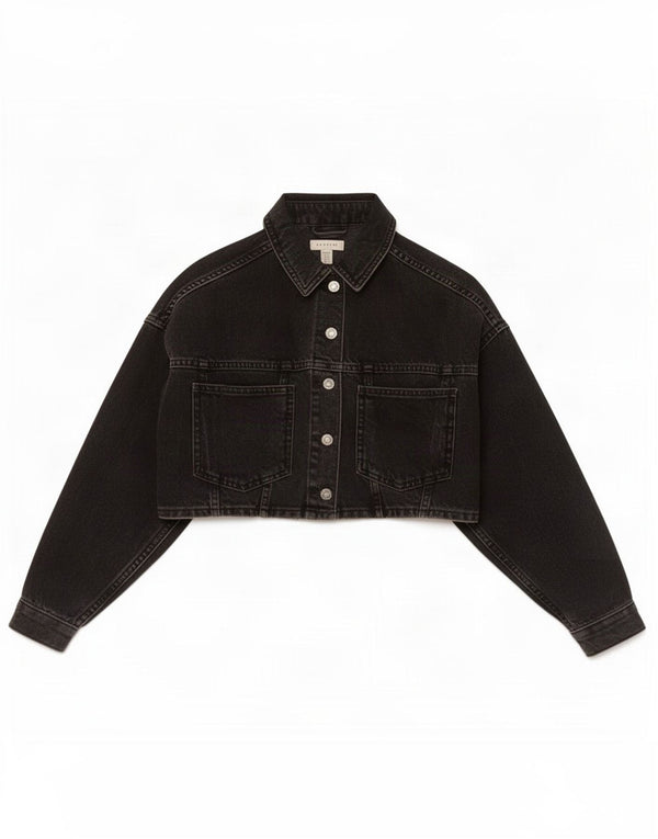 Topshop Womens Crop Oversized denimjakke UK 4 XS Sort bomuld
