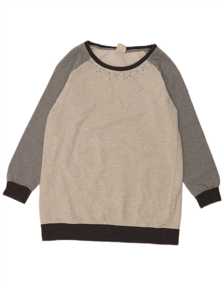 Champion Dame Sweatshirt Jumper UK 16 Stor Grå Colourblock Bomuld