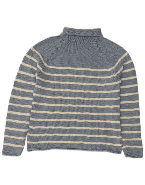 L.L.Bean Womens Roll Neck Jumper Sweater UK 10 Small Blue Striped Cotton