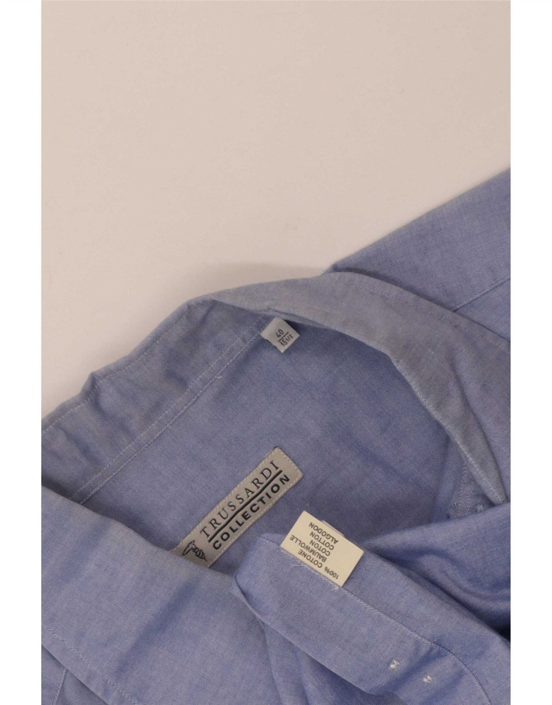 Trussardi Jeans Herreskjorte Størrelse 40 15 1/2 Medium Blå Bomuld