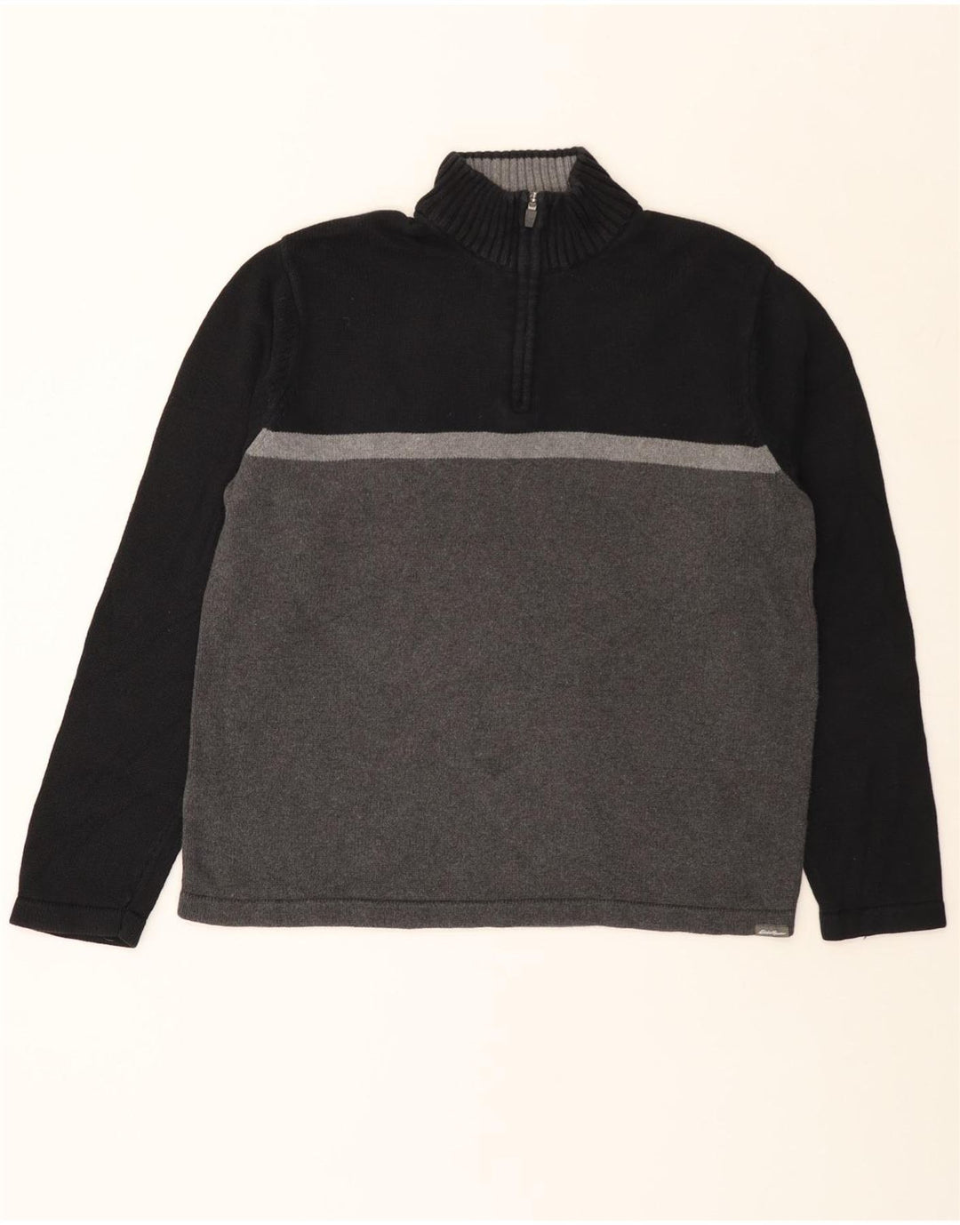 Eddie Bauer Herre Zip Neck Jumper Sweater Large Black Colourblock Bomuld