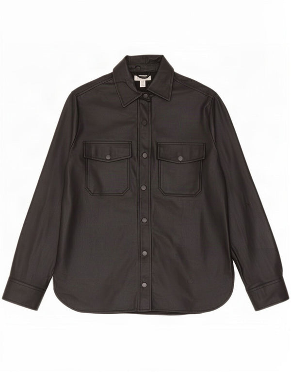 Topshop Dame Oversized imiteret læderskjorte UK 10 Small Black Polyester