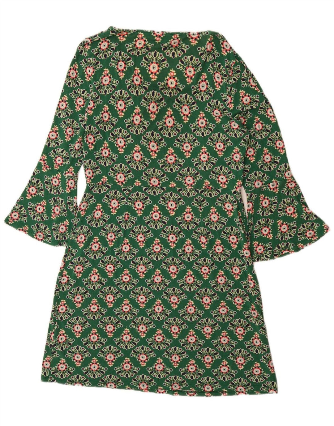 BODEN Dame 3/4-ærmet A-line kjole UK 14 Large Green Floral Viscose
