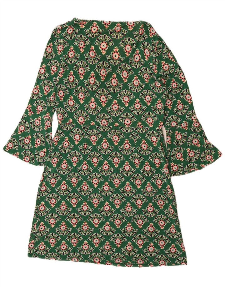 BODEN Dame 3/4-ærmet A-line kjole UK 14 Large Green Floral Viscose