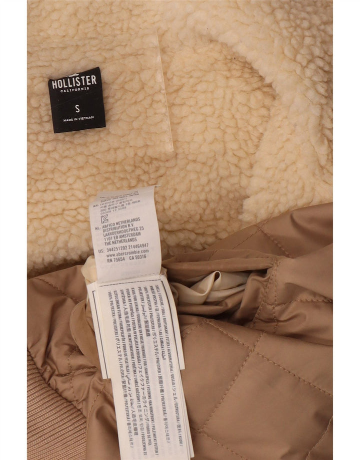 HOLLISTER Kviltet hættejakke til kvinder UK 10 Small Beige Polyester