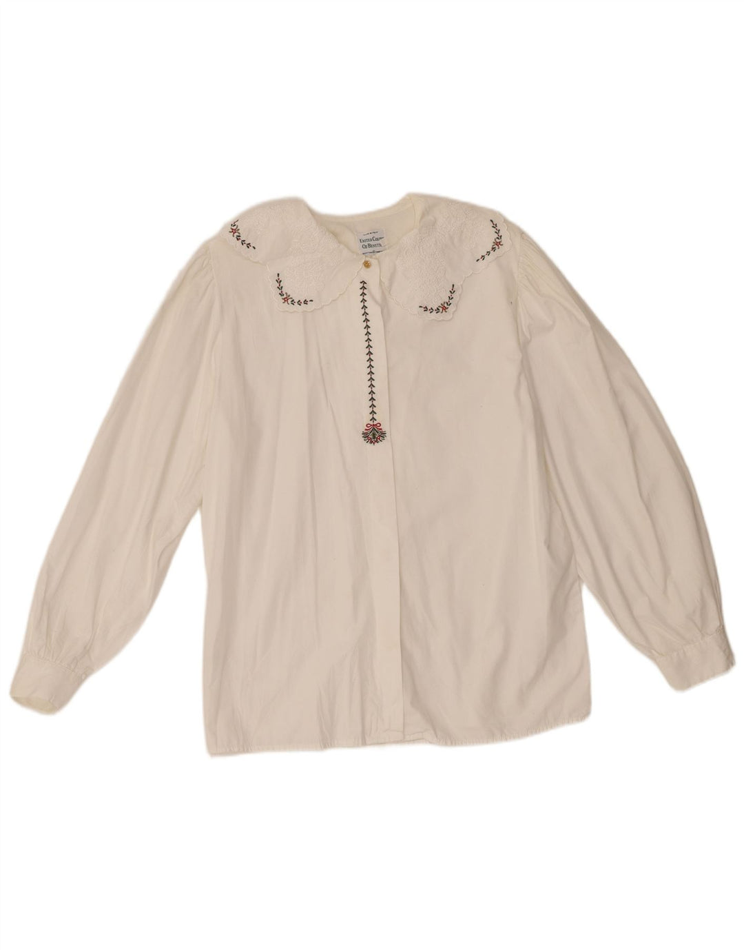 Benetton Dame Shirt Bluse IT 44 Medium Off White Bomuld