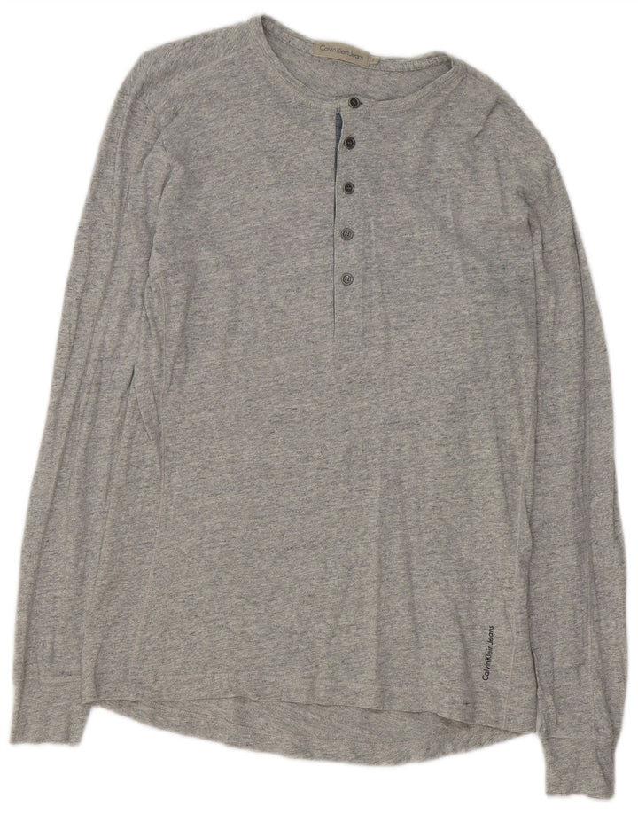 Calvin Klein Jeans Herre Top Langærmet Lille Grå Flecked Bomuld
