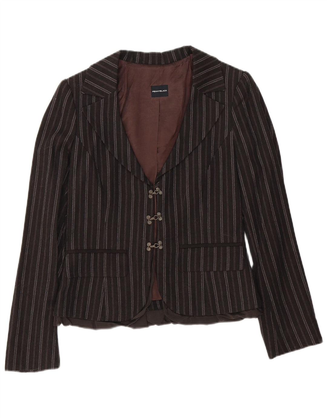 Penny Black Dame 3-knaps blazerjakke UK 12 Mellem brun stribet bomuld