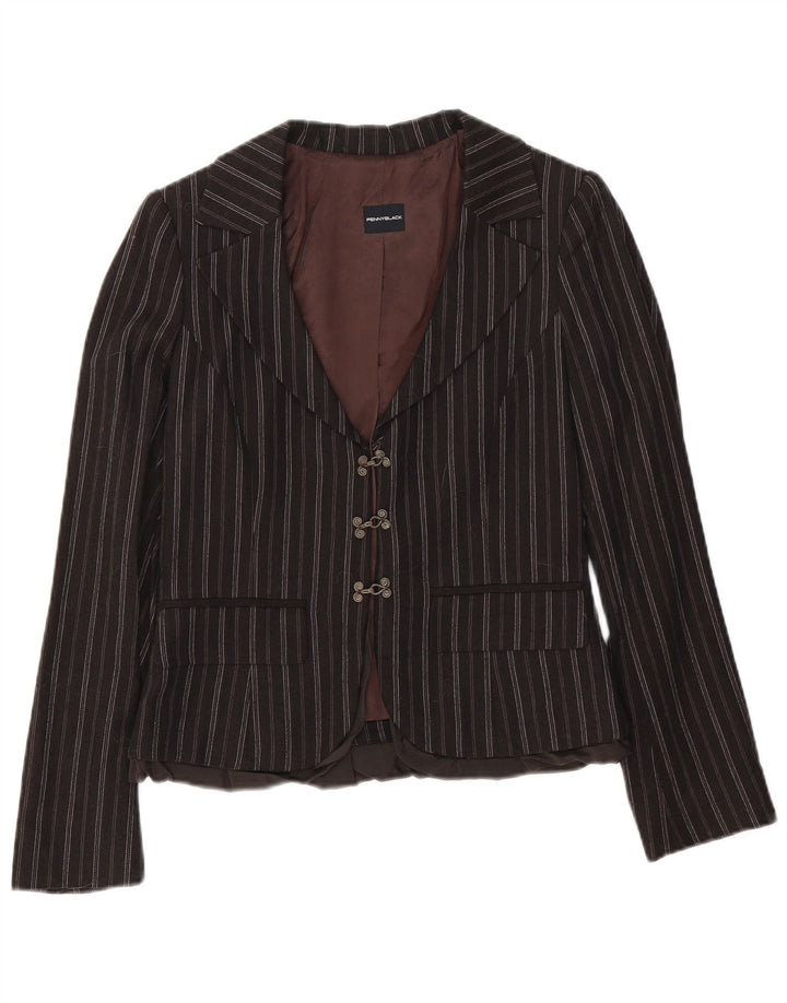 Penny Black Dame 3-knaps blazerjakke UK 12 Mellem brun stribet bomuld