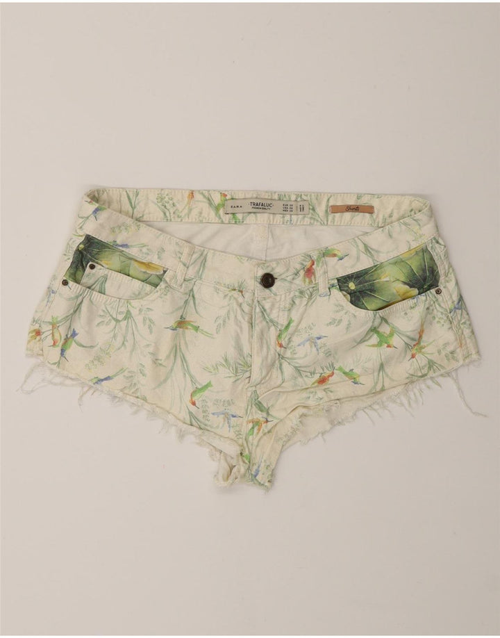 Zara Womens Hot Pants EU 38 Small W28 White Floral Bomuld