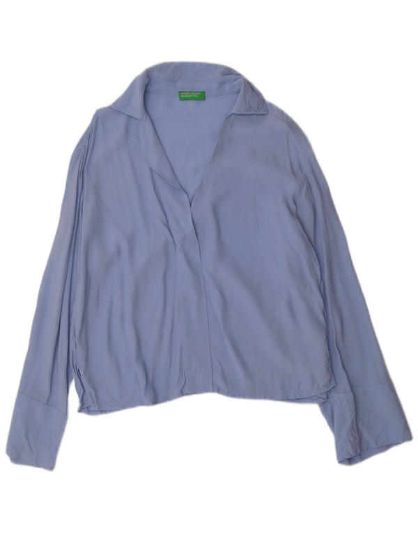 BENETTON Womens Oversized Pullover Shirt Blouse UK 10 Small Blue Viscose