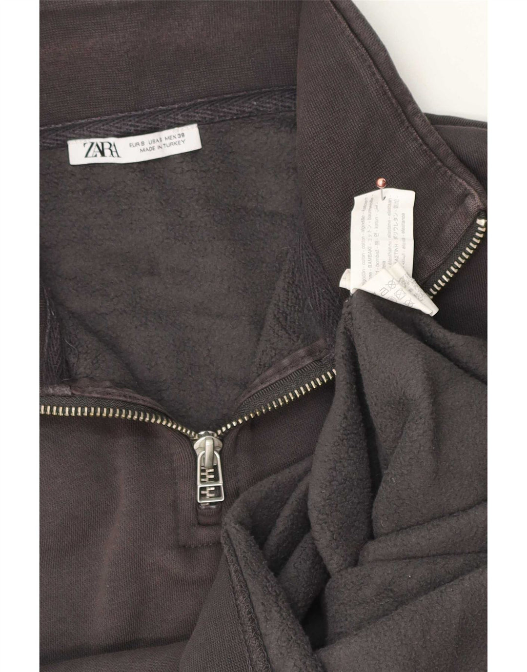 Zara Sweatshirt med lynlås til mænd, lille grå bomuld