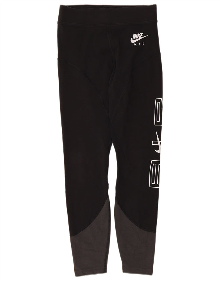 Nike Dame Grafiske Leggings UK 12 Medium Sort Colourblock Bomuld