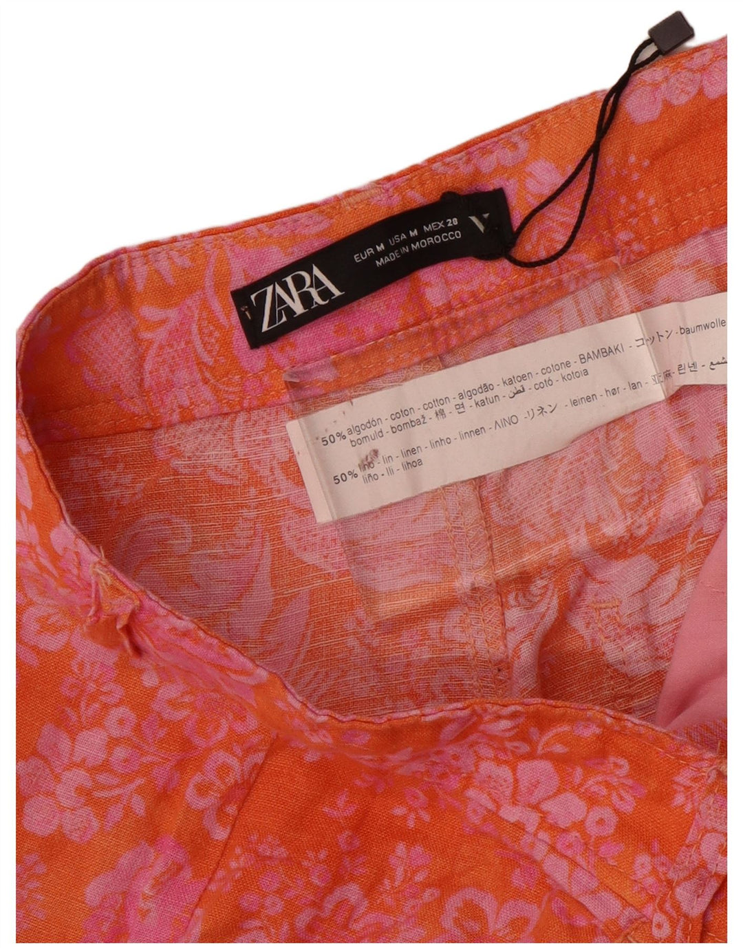 Zara kvinders brede ben Casual bukser Medium W30 L32 Orange blomster bomuld