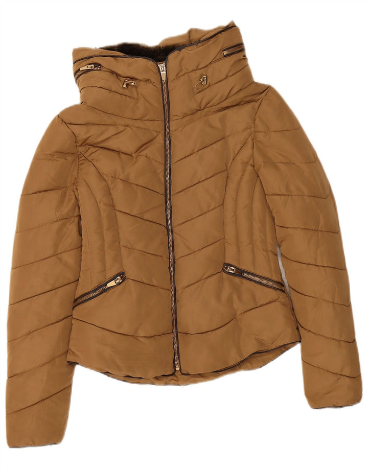 Zara polstret jakke til kvinder UK 12 Medium Brun Polyester