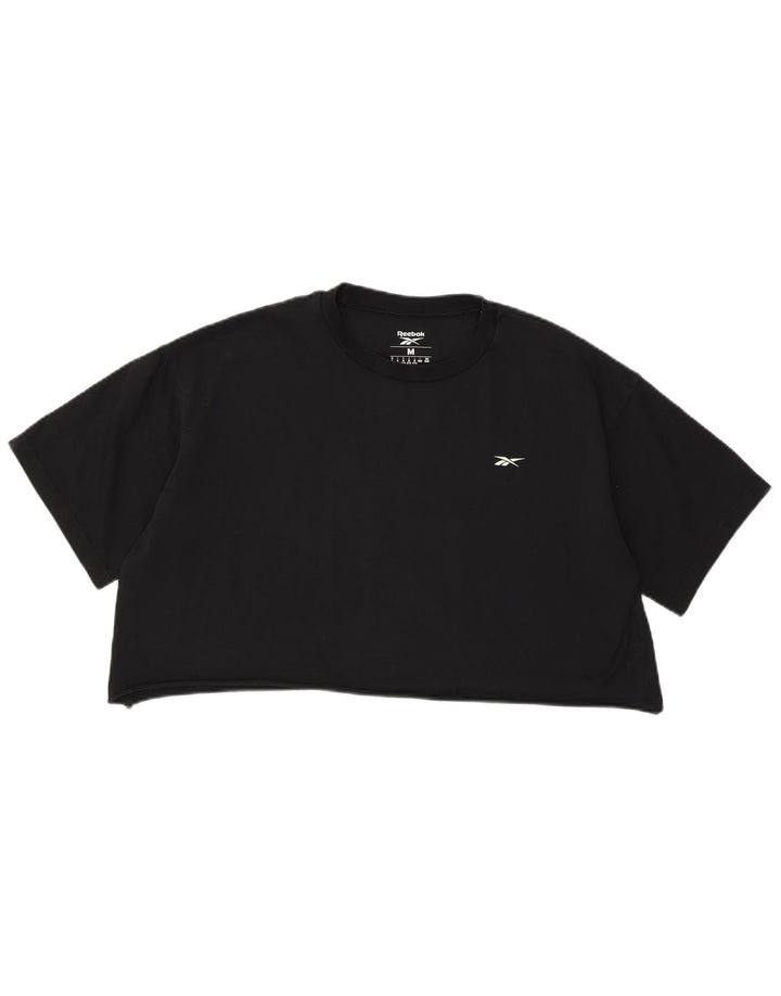 REEBOK Dame Oversized grafisk T-shirt Top UK 12/14 Medium Black