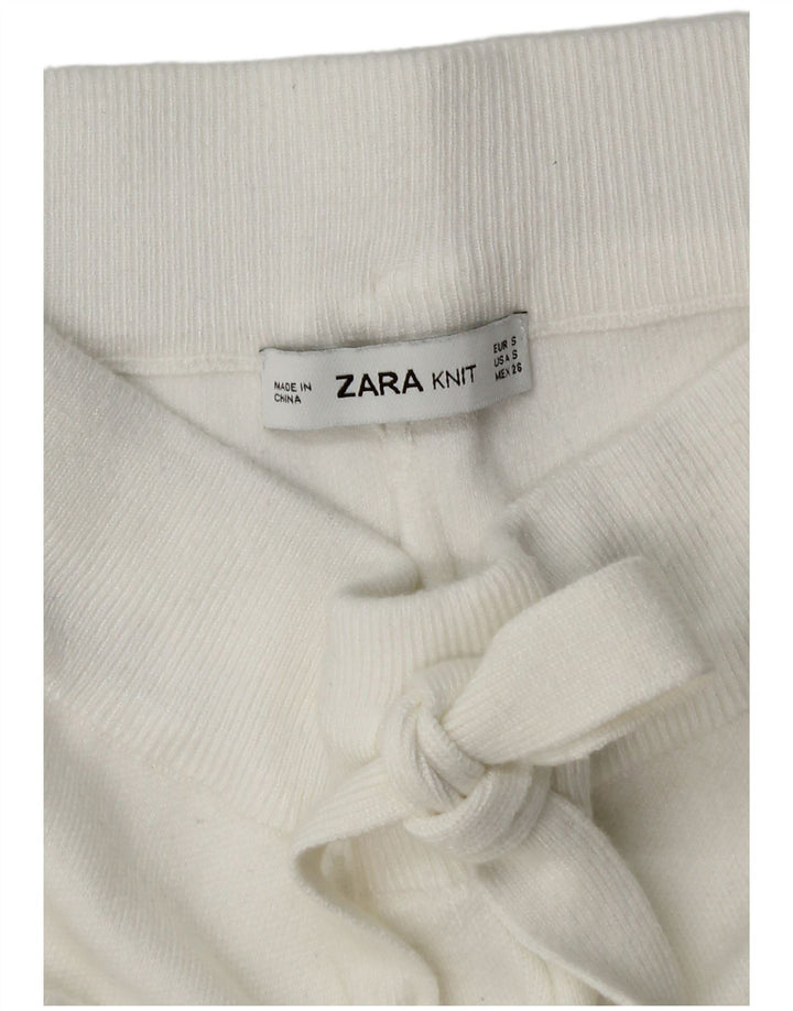 Zara Womens Crop træningsdragt Bukser Joggers UK 10 Small White