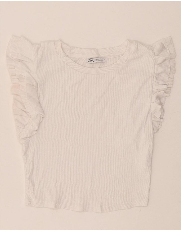 Zara Womens Crop Bluse Top UK 12 Medium White Bomuld
