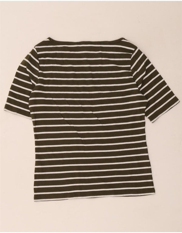 Tommy Hilfiger Dame T-Shirt Top UK 14 Stor Khaki Stribet Bomuld