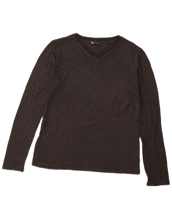 ZARA Dame Top Langærmet UK 18 XL Grå Akryl