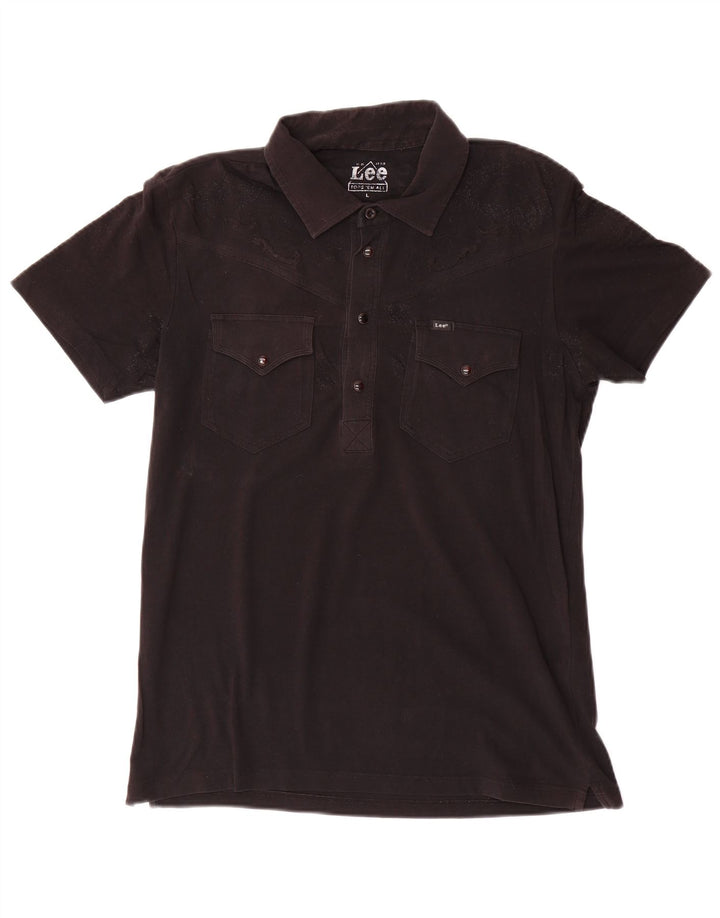 Lee Dame Polo Shirt UK 16 Stor Sort Bomuld