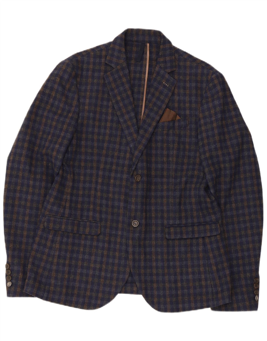 Vintage Herre 2-knaps blazerjakke EU 52 XL Marineblå Gingham Akryl