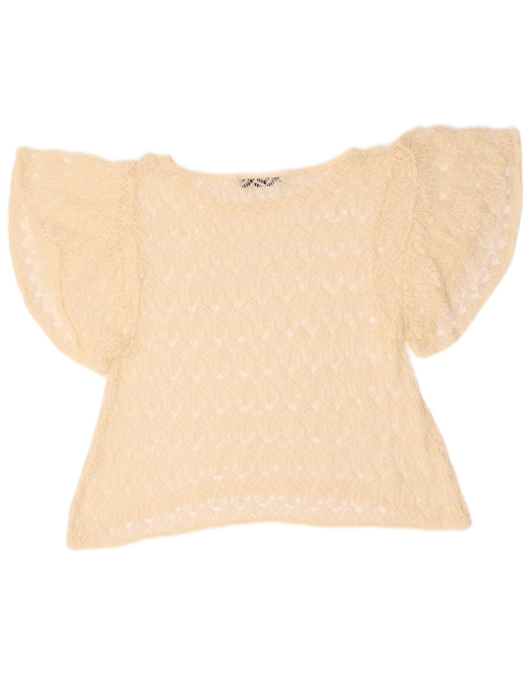 Zara Womens Crop Batwing hæklet bluse Top UK 12 Medium Yellow