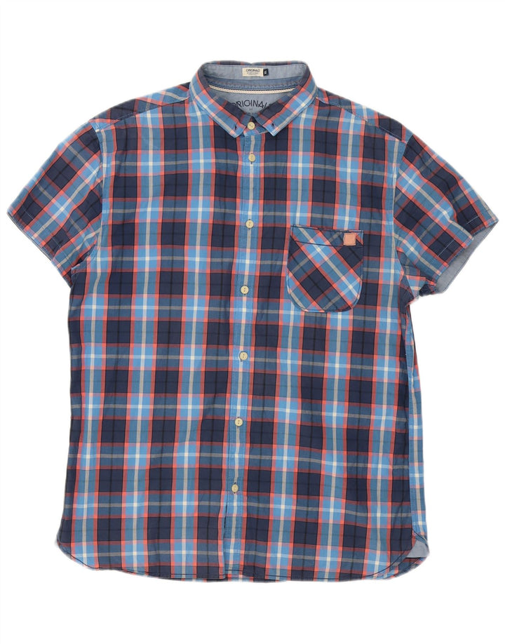 Jack & Jones kortærmet herreskjorte XL marineblå ternet