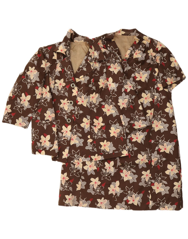 Vintage dame 3/4 ærmer 4 knap 2 stk sæt UK 12 medium brun blomster