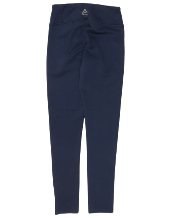 REEBOK Womens Leggings UK 8/10 Small Navy Blue Polyester