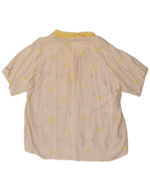 Ellesse Kvinder Kortærmet Oversized Skjorte Bluse IT 48 XL Hvid Blomster