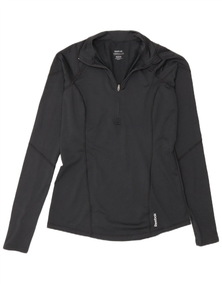 Reebok Womens Zip Neck Pullover Tracksuit Top UK 12 Medium Black Polyester