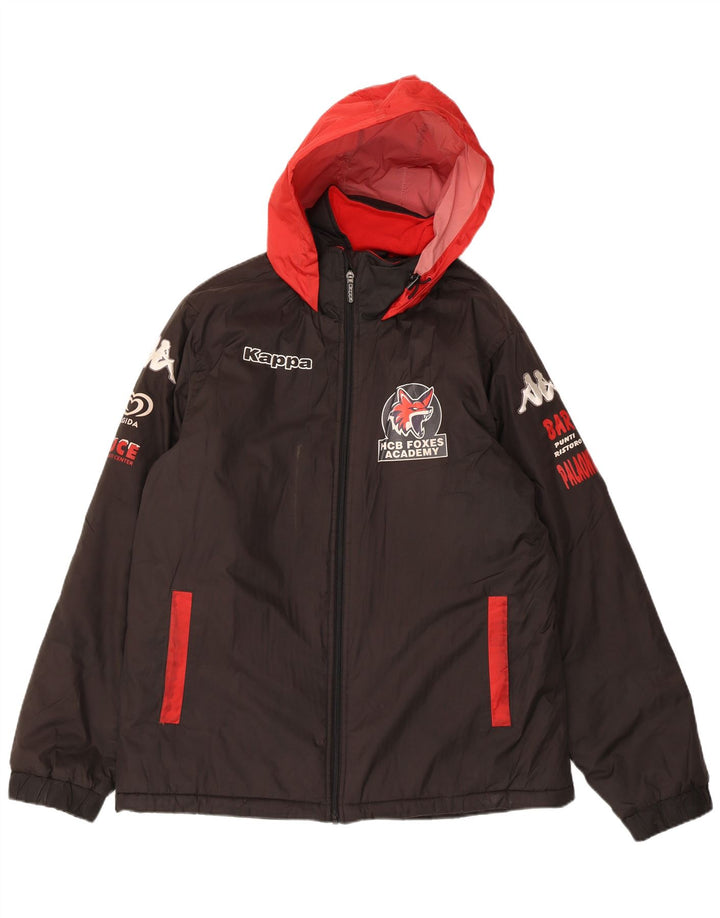 Kappa Herre Graphic Hooded Windbreaker Jacket UK 40 Large Black Polyester