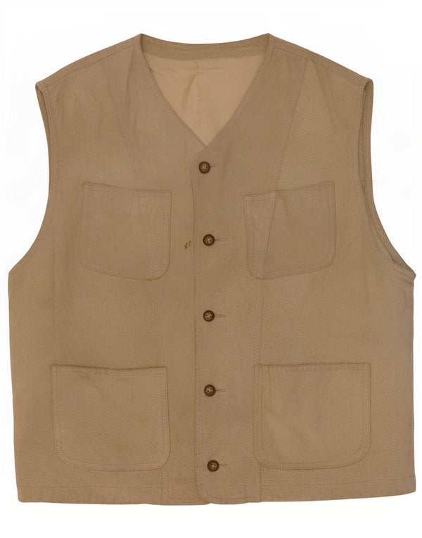 Vintage Herre ruskind Utility Gilet IT 48 Medium Beige Læder
