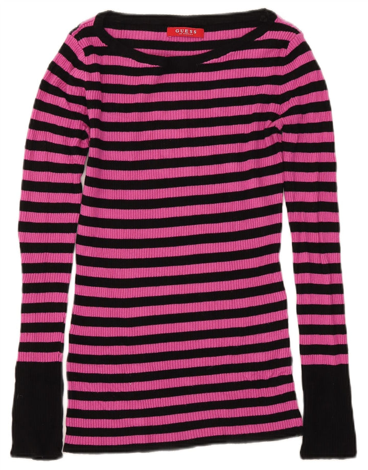 Guess Dametop Langærmet UK 8 Lille Pink Stribet