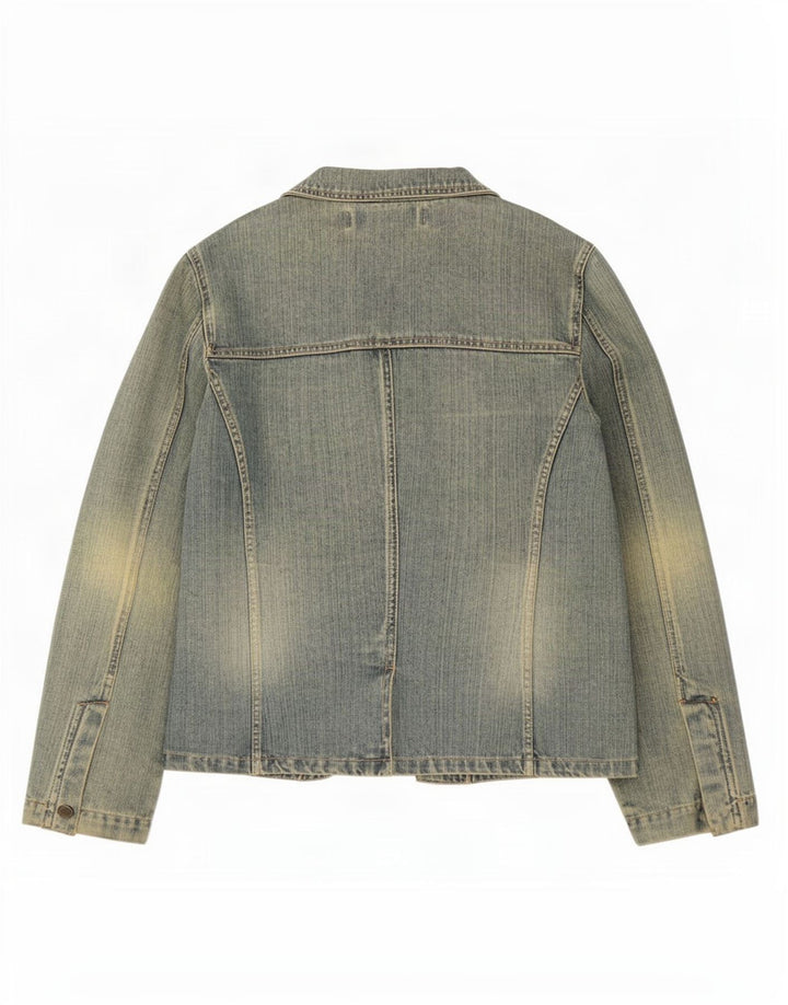Zara Dame Trafaluc 2 Button Denim Blazer Jacket UK 12 Medium Blue Bomuld