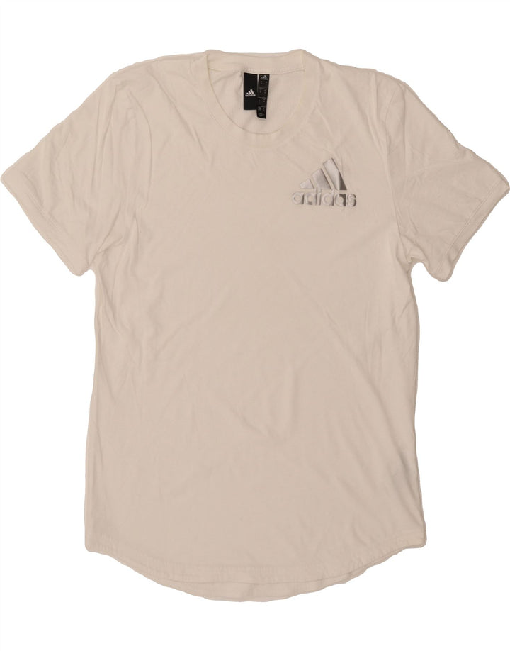 ADIDAS Mens Graphic T-Shirt Top Medium Off White Cotton Vintage Adidas and Second-Hand Adidas from Messina Hembry 