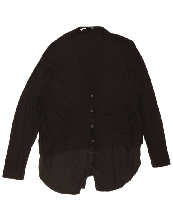 Zara Dame Cardigan Sweater UK 14 Medium Black Cupro