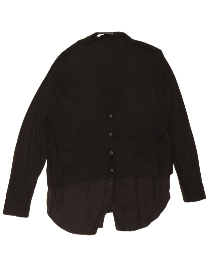Zara Dame Cardigan Sweater UK 14 Medium Black Cupro