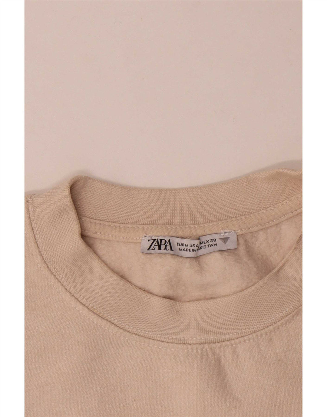 Zara Womens Crop Sweatshirt Jumper UK 14 Medium Off White Bomuld