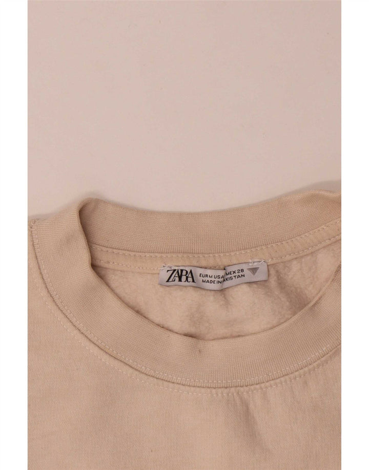 Zara Womens Crop Sweatshirt Jumper UK 14 Medium Off White Bomuld
