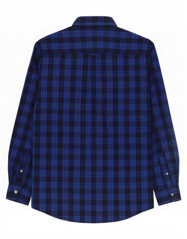 Chaps Mens Easy Care Shirt Large Navy Blue Check Cotton
