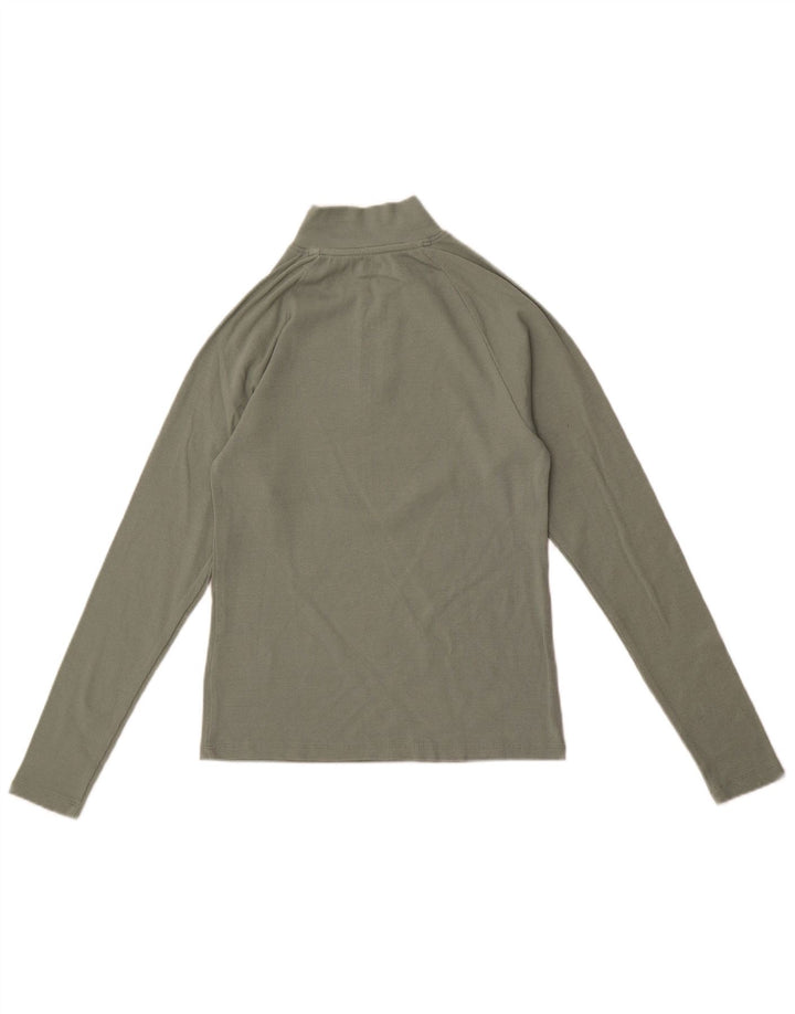 Wrangler Womens Zip Neck Top Langærmet UK 12 Medium Green Bomuld