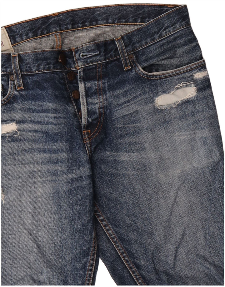 Hollister Herre Distressed Straight Jeans W32 L30 Blå Bomuld
