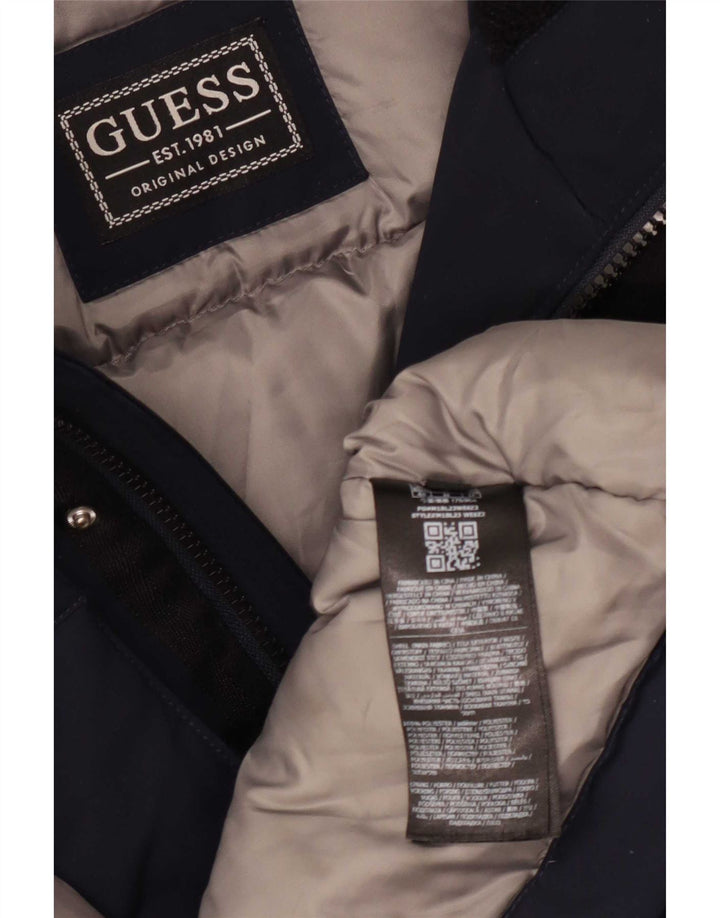Guess Herre hættepolstret jakke UK 38 Medium Navy Blue Polyester