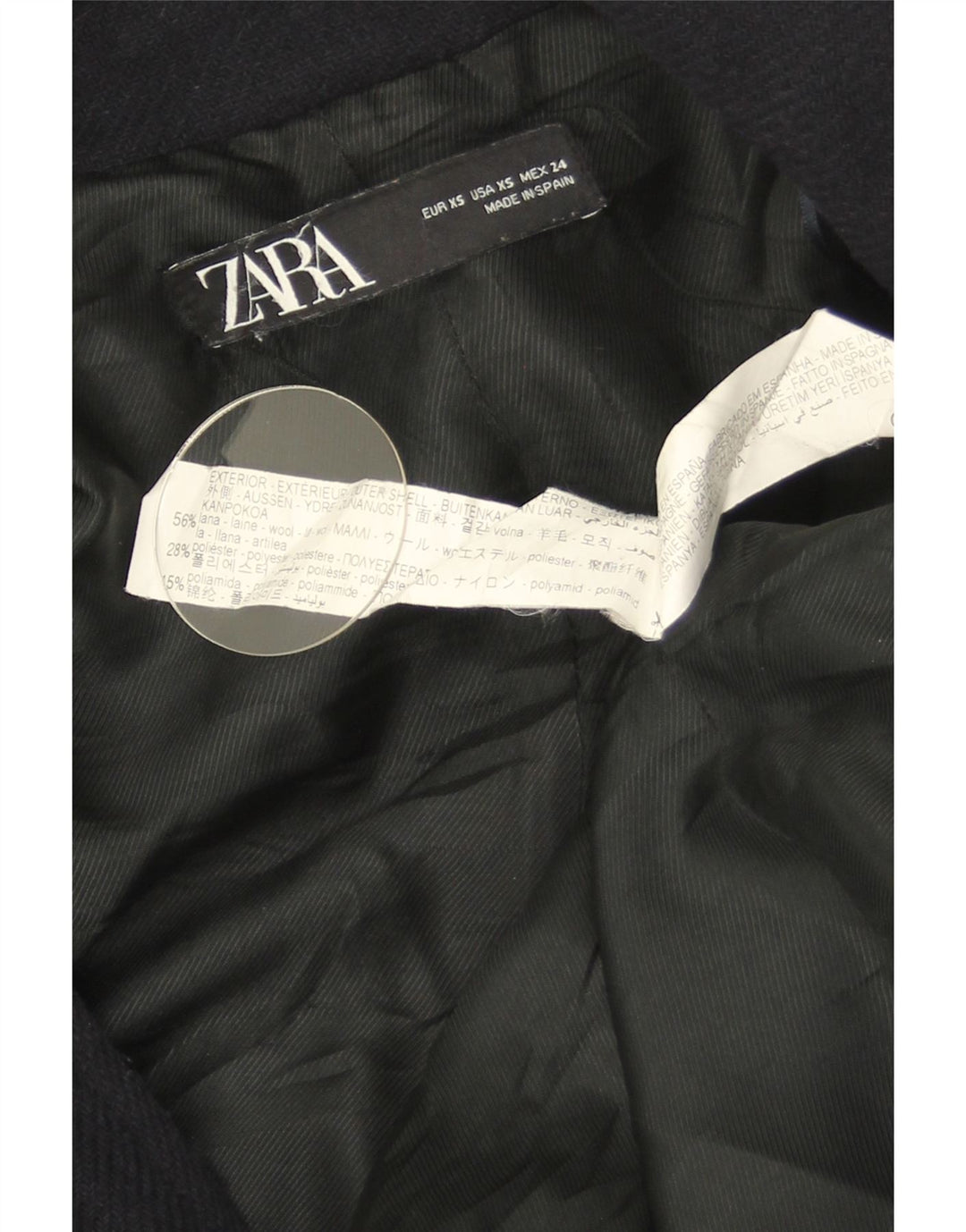Zara Dame Dobbeltradet Frakke UK 6 XS Marineblå Uld
